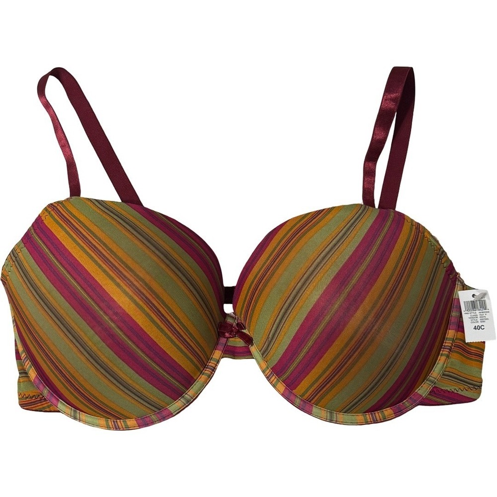Always a Flirt Striped Push Up Bra Women 40C Multicolor Padded Underwire Boho J